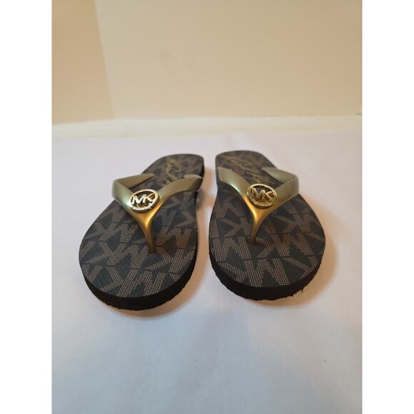 Michael Kors Gold Jet Set Logo Print Flip Flops Size 10 - Picture 11 of 11